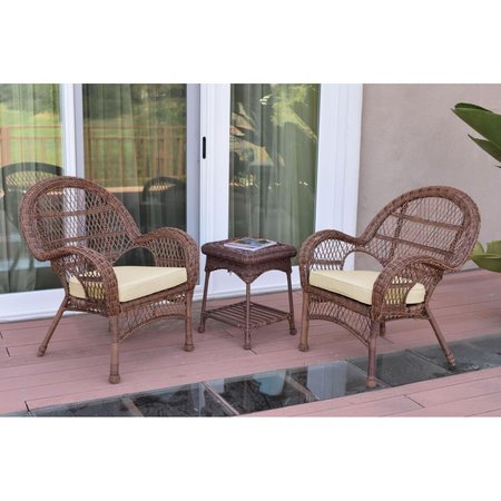 PROPATION W00210-2-CES001 Santa Maria Honey Wicker Chair Set, Ivory Cushions - 3 Piece PR2438612